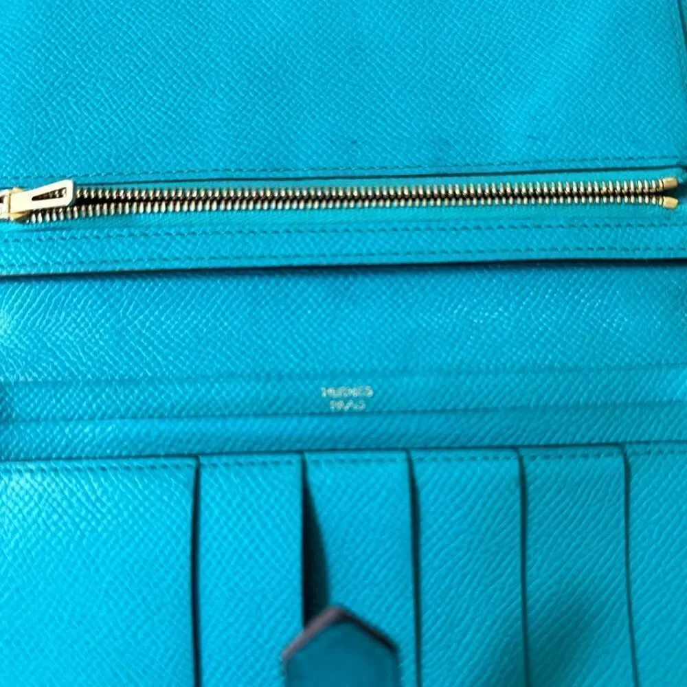 Hermès turquoise Trifold Bearn Wallet